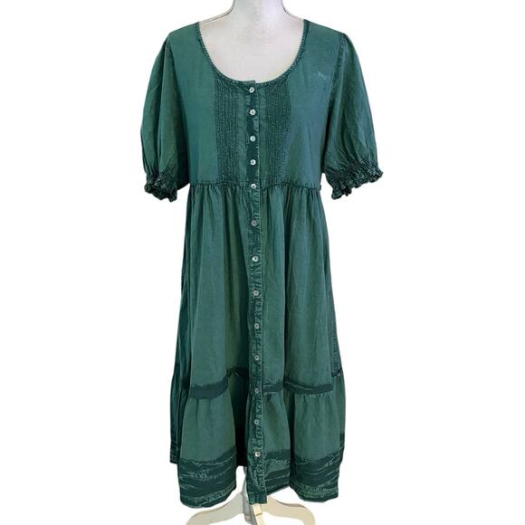 April Cornell Dresses & Skirts - April Cornell Size L Tiered Midi Dress Stonewash Green Cottagecore Cottage